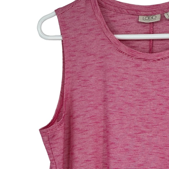 Women’s LOGO by Lori Goldstein Size Medium Pink/White Sleeveless Tunic w Pockets - Picture 3 of 9